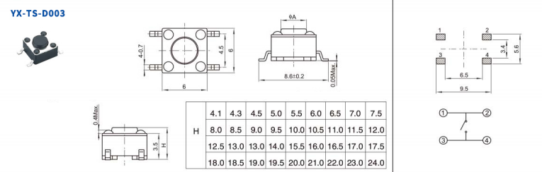 6*6輕觸開關規(guī)格